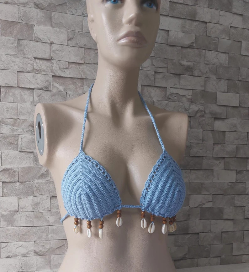 Crochet Bikini Set, Blue Bikini, color 350, Sea Shells Bikini, Women Swimwear, Crochet Bikini Swi... | Etsy (US)