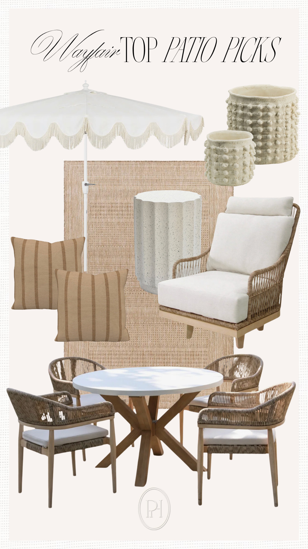 My top picks for the patio from Wayfair!

patio furniture, outdoor furniture, outdoor decor, patio decor, outdoor dining set, outdoor dining table, outdoor dining chairs, outdoor lounge chair, patio lounge chair, outdoor ares rug, neutral patio, deck furniture, fringed umbrella, outdoor umbrella, patio umbrella, hobnail planter, outdoor throw pillows, patio throw pillows, brown pillows, striped throw pillows, round dining table, white umbrella, standing umbrella 

 #LTKSeasonal #LTKHome #LTKSaleAlert