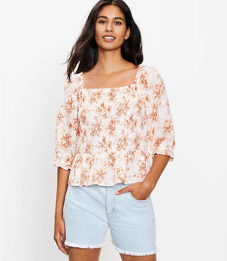 Toile Smocked Peplum Blouse | LOFT | LOFT