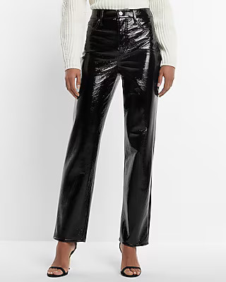 Super High Waisted Faux Patent Leather Modern Straight Pant | Express