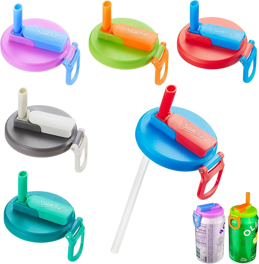 6 pack 6 color Soda Can Lids with Straws, Reusable Silicone Straws Soda ​Can Covers, BPA-Free,A... | Amazon (US)