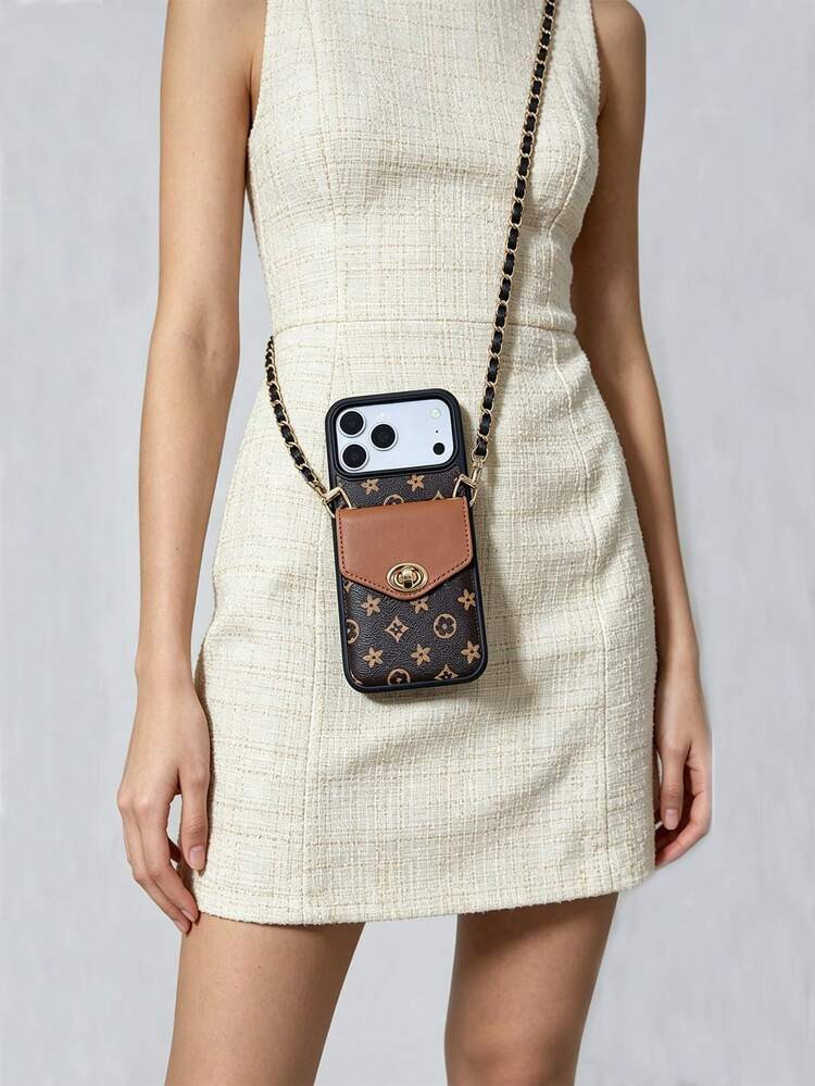 1pc Luxury Fragrance Style Monogram Contrast Chain Clasp Card Holder Crossbody Phone Case, Premiu... | SHEIN