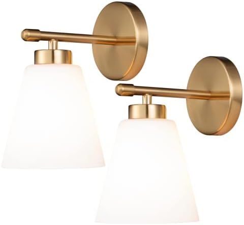 Hamilyeah Gold Sconces Wall Lighting Set of Two with Frosted Glass Shade, Industrial Bathroom Lig... | Amazon (US)