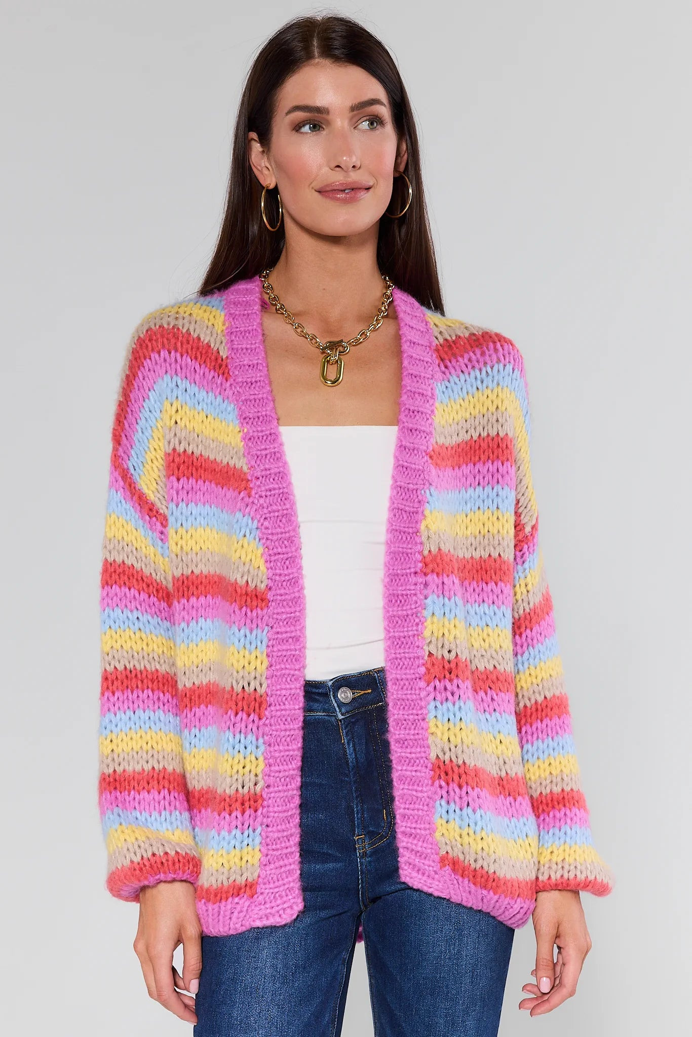 Adrienne Multi Striped Knit Cardigan | Avara