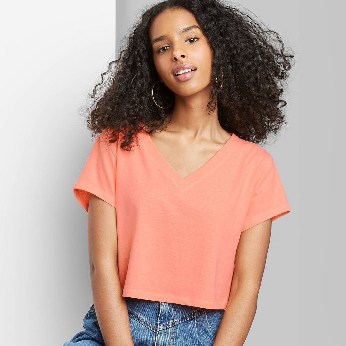 Women's Short Sleeve V-Neck Cropped Boxy T-Shirt - Wild Fable™ | Target