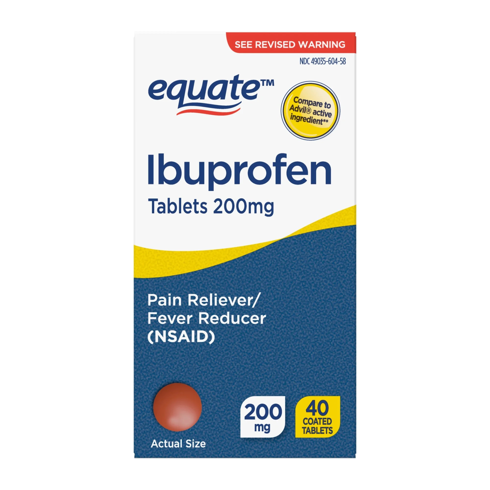 Equate Ibuprofen Pain Reliever and Fever Reducer Tablets, 200 mg, 40 Count, Compare to Advil® Ta... | Walmart (US)