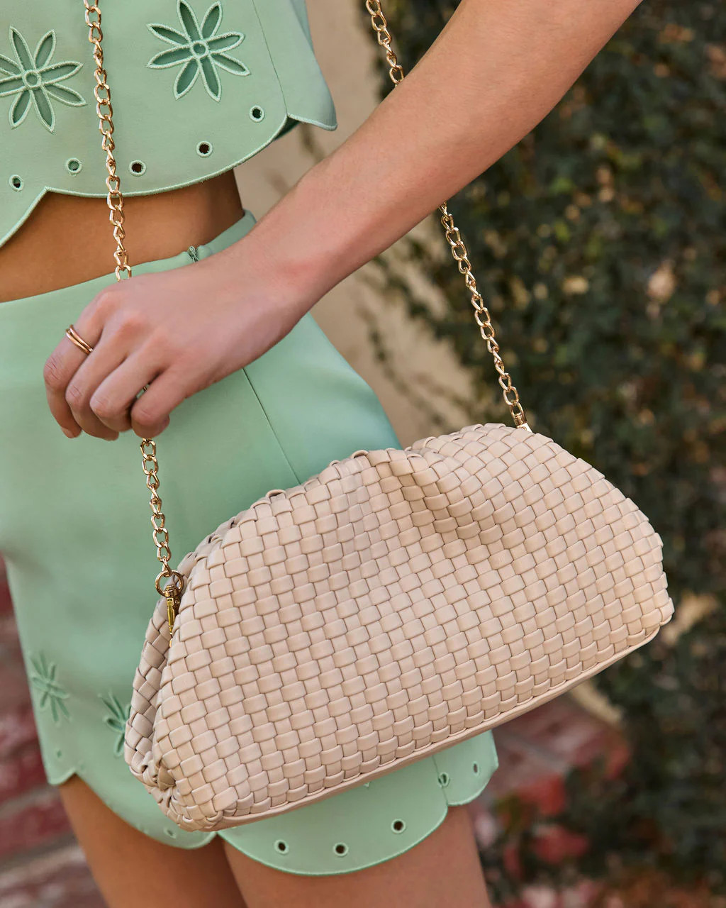 Janice Woven Leather Pouch Clutch | VICI