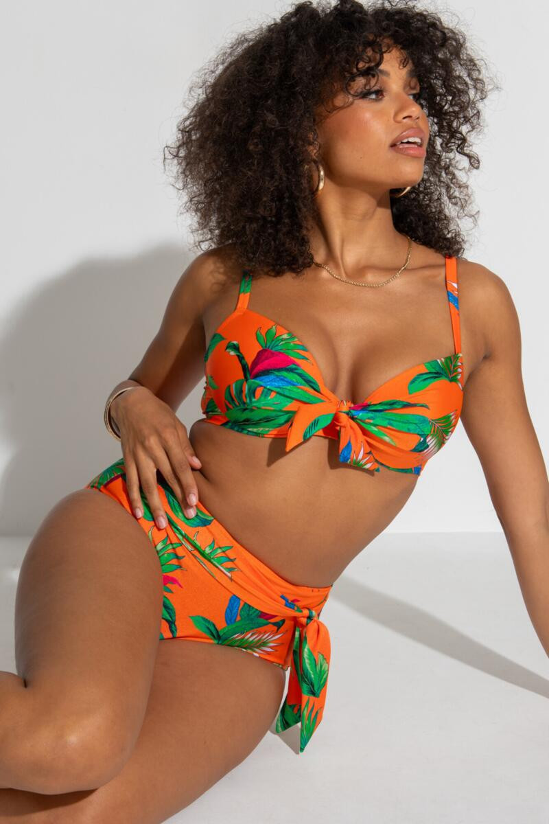 Paradiso Belted High Waisted Control Brief - Orange Tropical | Pour Moi