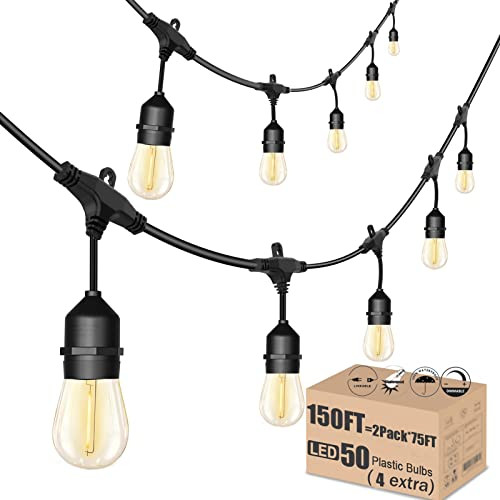 Meidaoduo Outdoor String Lights for Outside LED 150 FT Shatterproof Patio Lights with 50 Waterproof Bulbs for Outdoor Backyard Bistro Gazebo Lights, 2-Pack | Amazon (US)