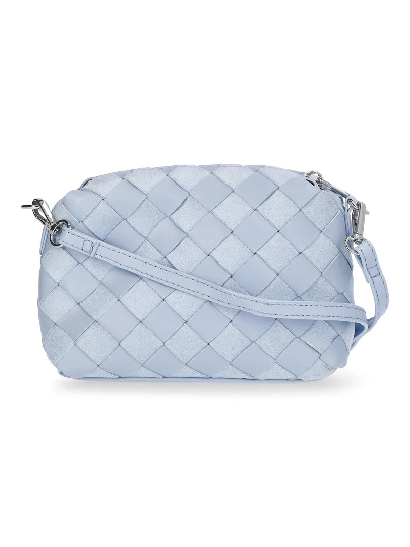 Time and Tru Women's Faux Leather and Suede Woven Camera Crossbody Bag, Blue | Walmart (US)