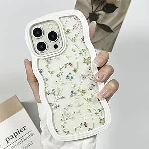 for iPhone 13 Pro Max Case Cute Aesthetic Wavy Flower Branch Pattern Curly Wave Frame Clear Flora... | Amazon (US)
