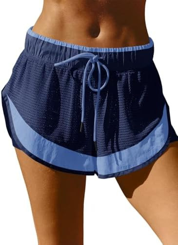 Fisoew Women Athletic Shorts 2 in 1 Running High Split Color Block Workout Yoga Mesh Shorts Pocke... | Amazon (US)