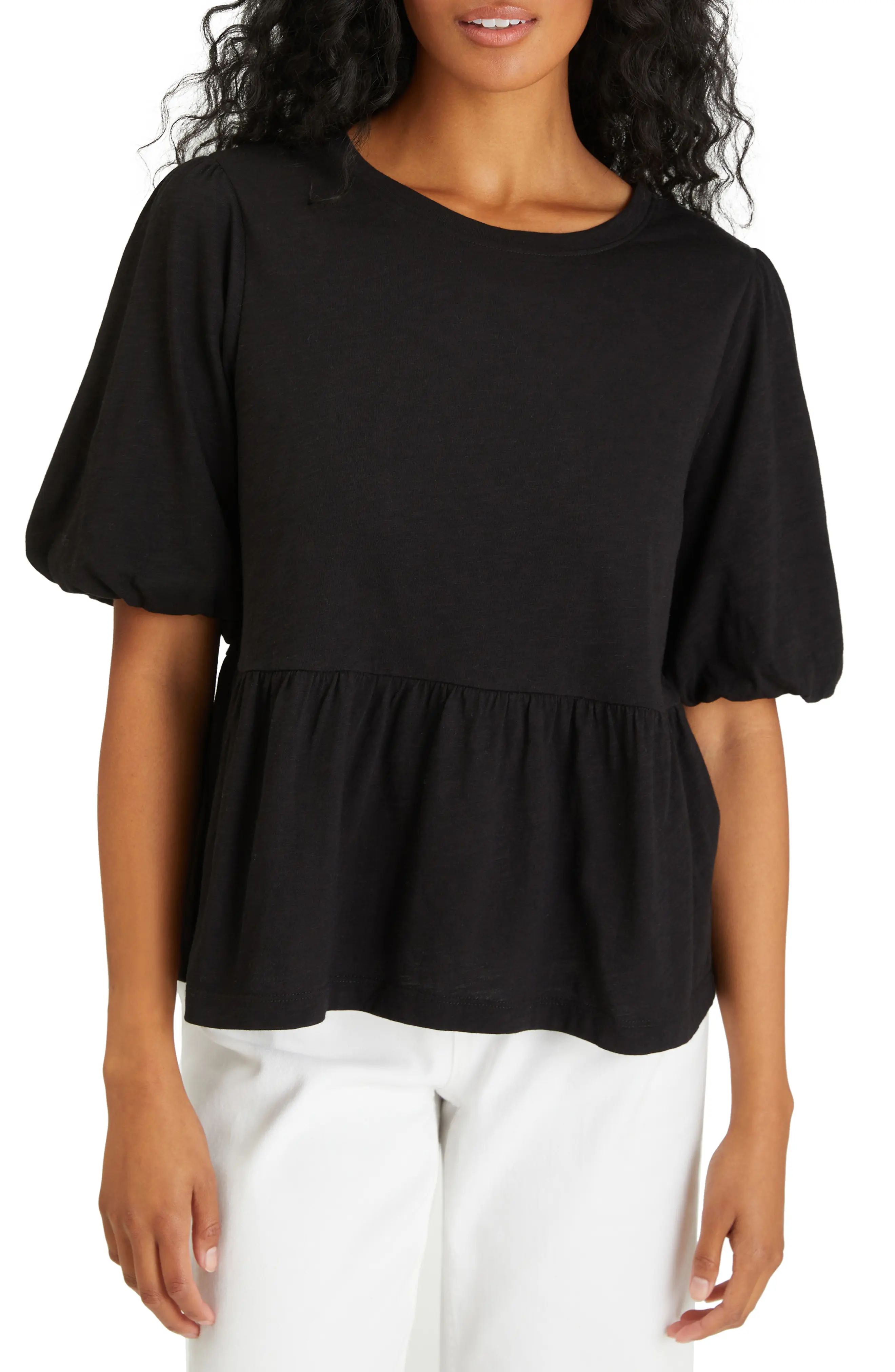 Women's Sanctuary Ava Babydoll Cotton Blend Top, Size XX-Small - Black | Nordstrom