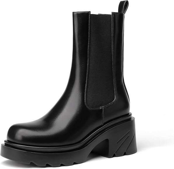vivianly Womens Chelsea Boots Lug Sole Platform Mid Calf Boots Elastic Slip on Boots Block Heel A... | Amazon (US)