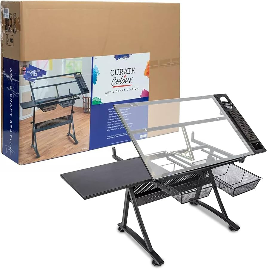 Glass Top Art & Craft Station - Sturdy & Adjustable Drawing Table w/ 2 Drawers, Foam Pencil Ledge... | Amazon (US)