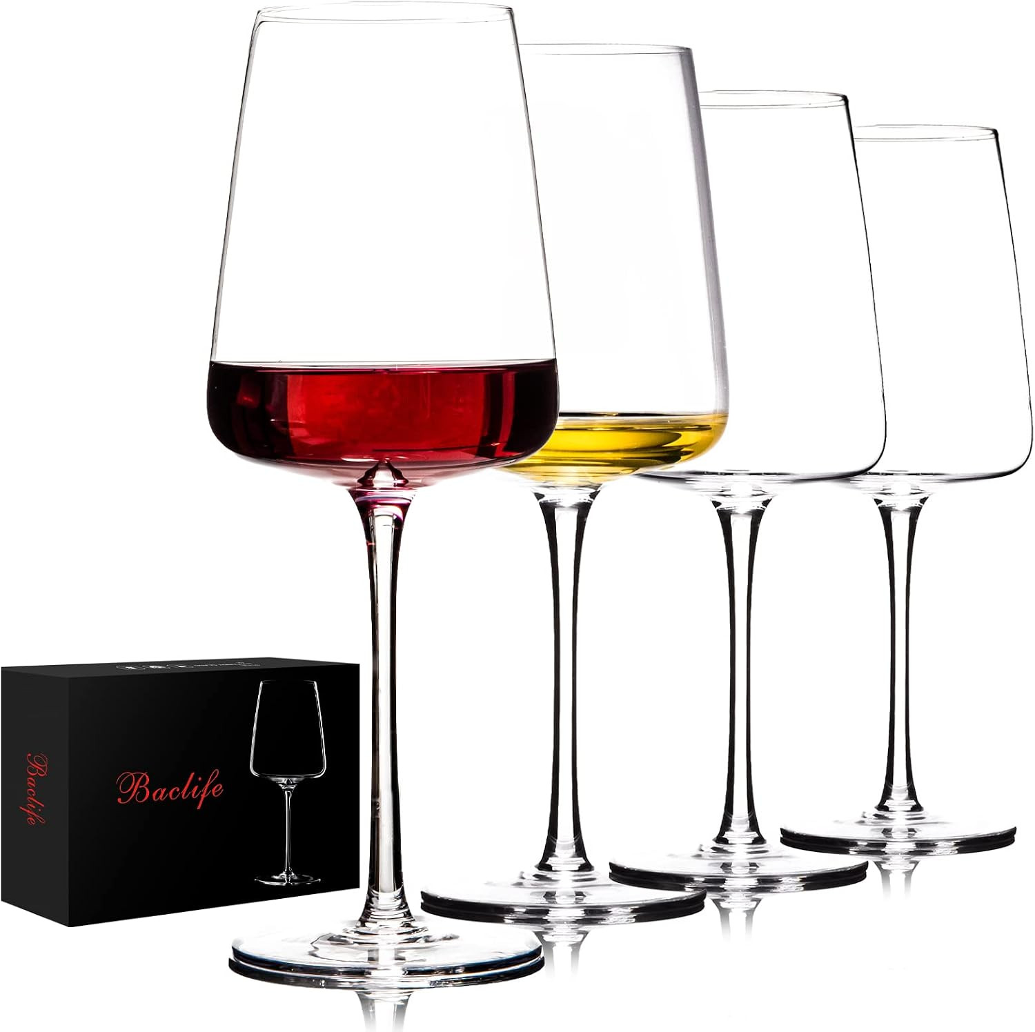 BACLIFE Hand Blown Red Wine Glasses Set of 4 – Premium Crystal Wine Glasses With Long Stem,19 oz – Unique Gift for Wedding,Birthday,Anniversary – Ideal for Restaurants,Home Bar | Amazon (US)