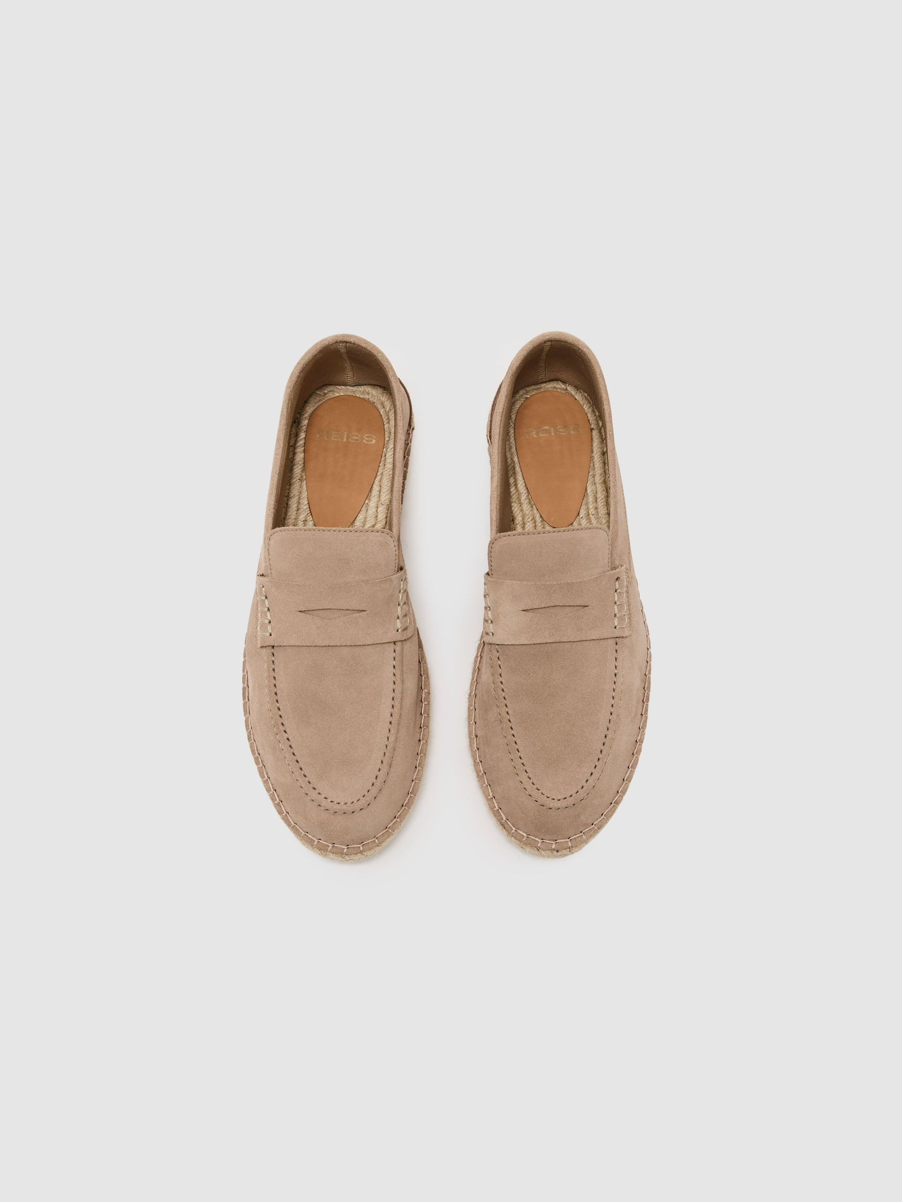 Reiss Suede Penny Loafer Espadrilles in Stone | REISS | Reiss US