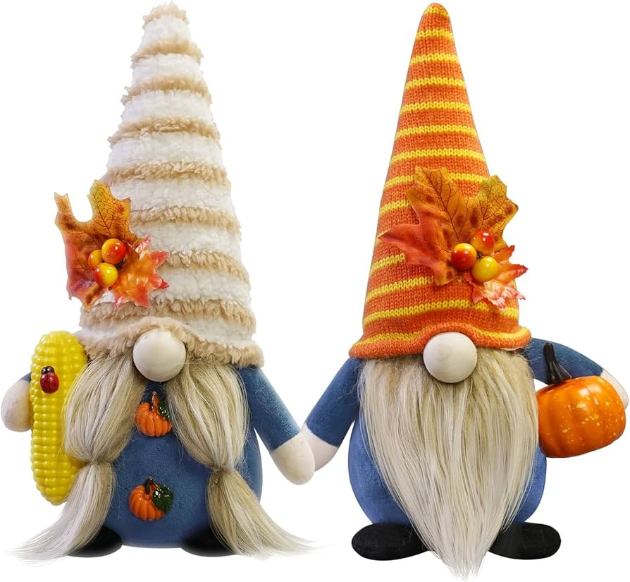 Thanksgiving Gnome Decorations, 2Pack Handmade Fall Harvest Gnome Plush Swedish Gnomes Ornaments ... | Amazon (US)