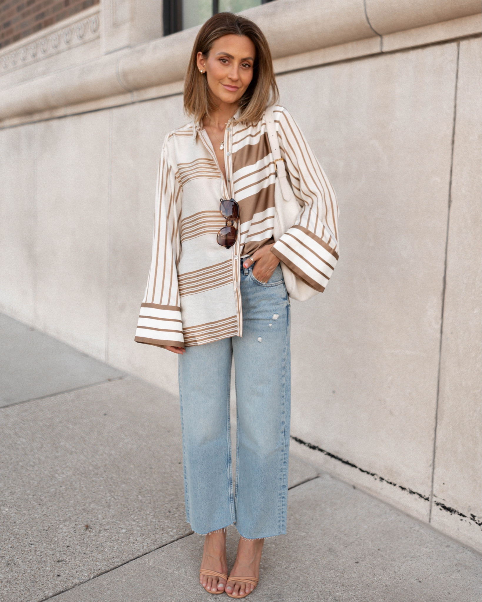 Loving this raw edge straight leg Jean! 
Mid rise and modern fit. Size 26
Oversized striped shirt size small 

#LTKStyleTip #LTKOver40 #LTKShoeCrush