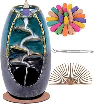 SPACEKEEPER Ceramic Backflow Incense Holder and Burner Waterfall, with 120 Backflow Incense Cones... | Amazon (US)