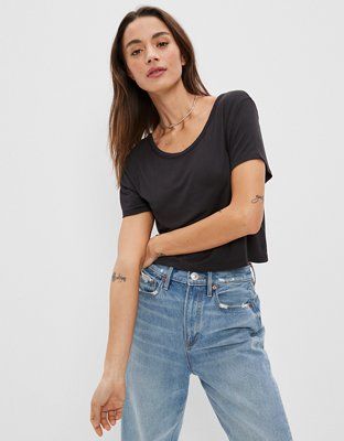 AE Soft & Sexy Cropped Open-Back T-Shirt | American Eagle Outfitters (US & CA)
