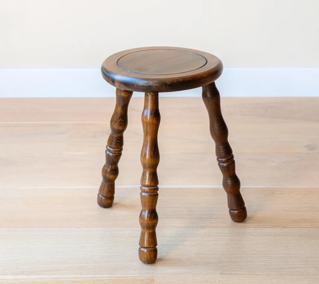 Vintage Stool With Turned Legs, Old Round Plant Stand, Oak Wooden Coffee Table, Dark Brown Tripod... | Etsy (US)