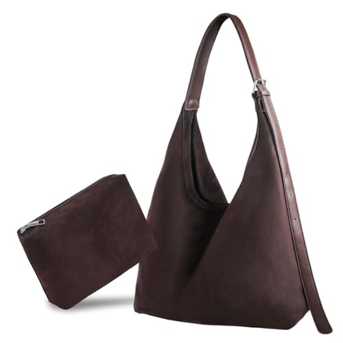 CorkAllin 2pcs Suede Bags for Women - New Slouchy Adjustable Strap Hobo Tote Shoulder Purse Handbag, Fall Winter Purse with Pouch | Amazon (UK)