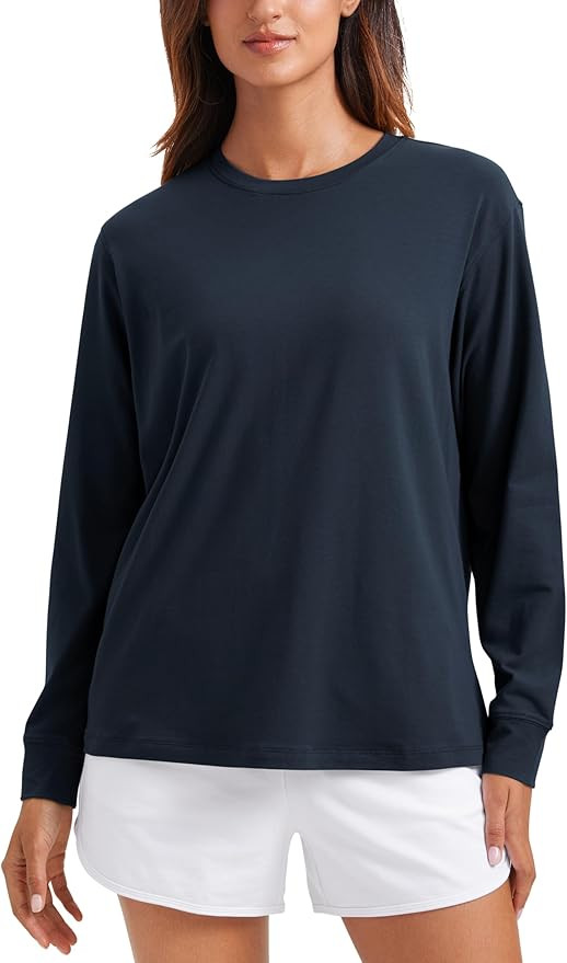 CRZ YOGA Pima Cotton Loose Long Sleeve Shirts for Women - Workout Yoga Casual Tops Crew Neck Loos... | Amazon (US)