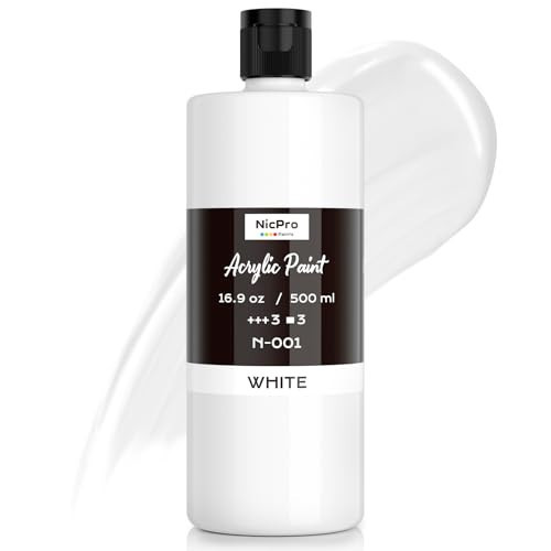 Nicpro White Large Acrylic Paint (16.9 oz, 500 ml), Rich Pigments, Non Toxic Craft Paint for Multi Surface, Canvas, Wood, Leather, Ceramic, Fabric, Stone - Art Painting Supplies for Beginners, Artists & Adults | Amazon (US)