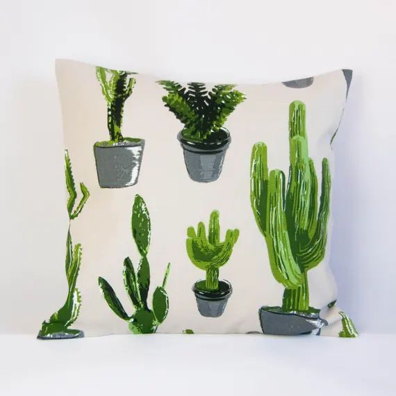 Cactus pillow cover, botanical cushion cover, nursery decor, cactus throw pillow, green, beige | Etsy (US)
