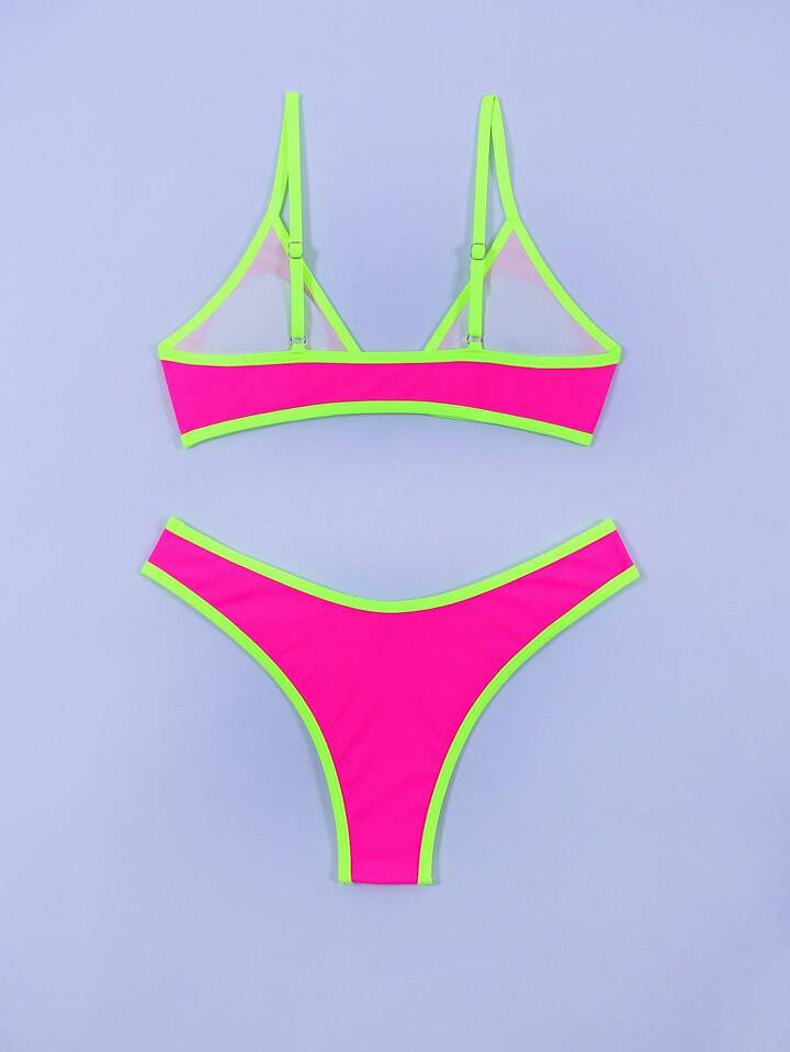 SHEIN Swim Summer Beach Contrast Neon Trim Wireless Bikini Set Bathing Suit | SHEIN
