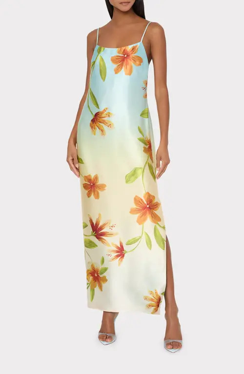 Milly Lily Floral Print Sleeveless Satin Maxi Dress in Yellow Multi at Nordstrom, Size 12 | Nordstrom