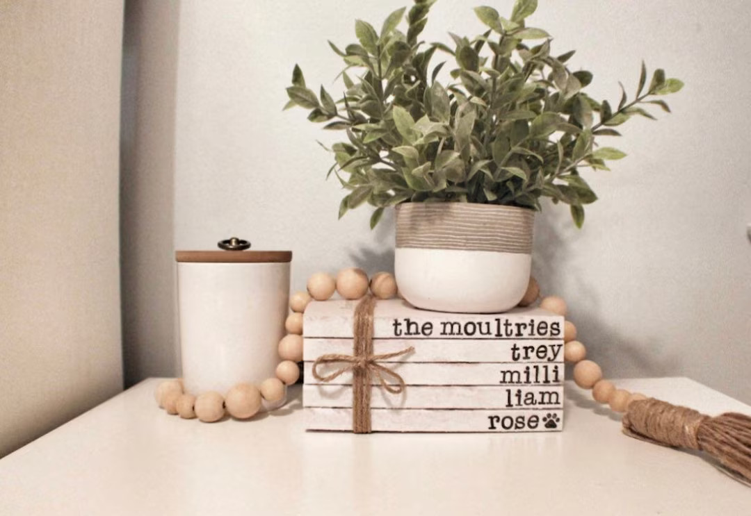 Family Name Stamped Books, Farmhouse Books, Custom Stacked Name Books, Grandmother, Parent, Mothe... | Etsy (US)