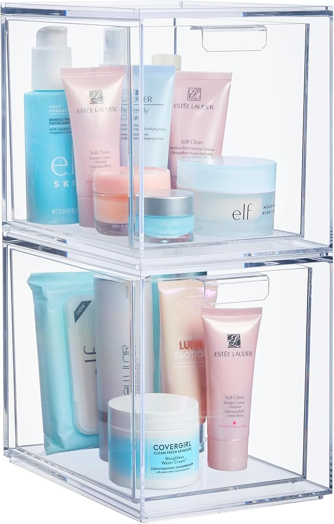 STORi Audrey Stackable Bin Clear Plastic Organizer Drawers | 2 Piece Set | Organize Cosmetics and... | Amazon (US)