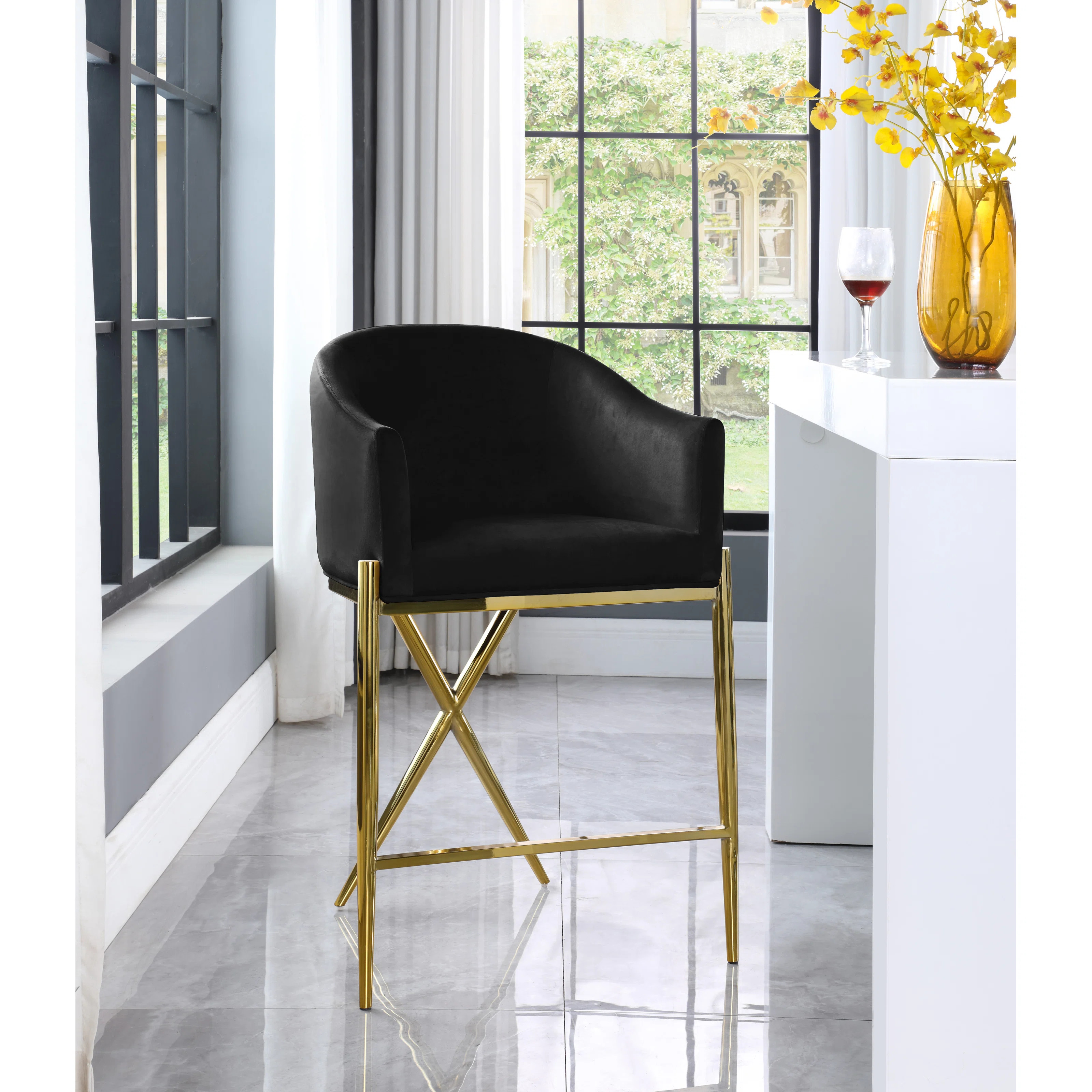 Niko Upholstered Counter Stool with Metal Frame | Wayfair North America