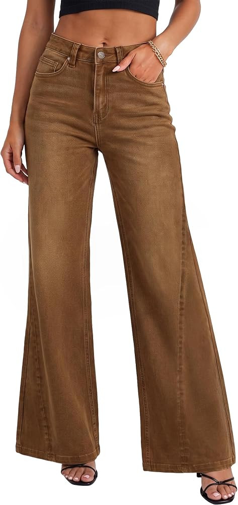 ZESICA Women's Casual Wide Leg High Waisted Baggy Jeans | Amazon (US)
