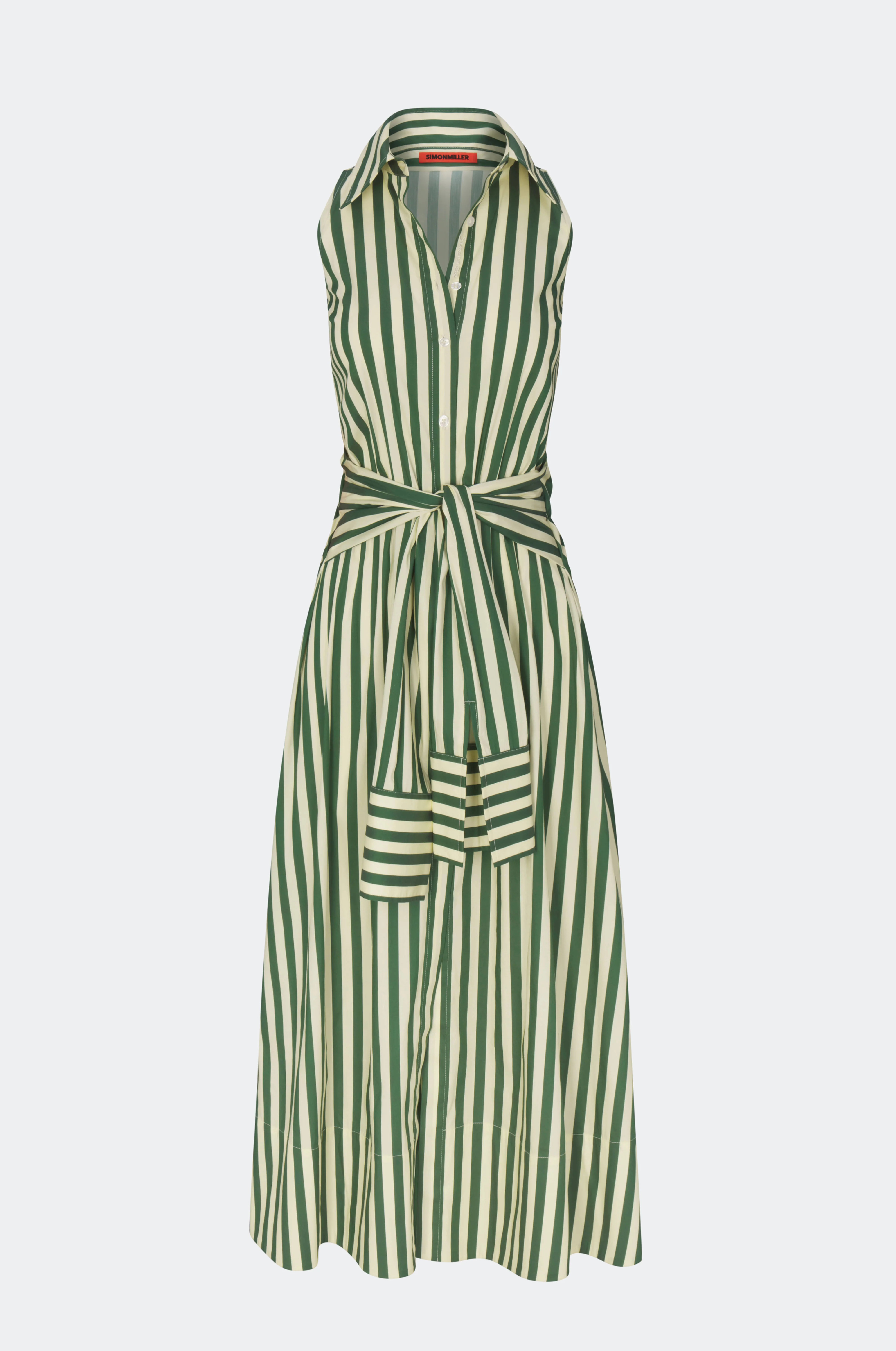 Inna Sleeveless Poplin Dress in Gummy Green/Ecru | Simon Miller