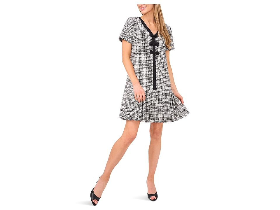 CeCe Pleated Box Combo Bow Dress Women's Dress Rich Black: 4, Polyester | Zappos.com