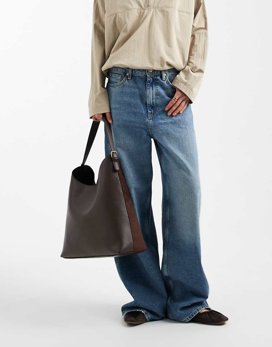 New Look croc scoop faux suede tote bag in brown | ASOS (Global)