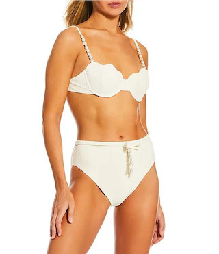 Antonio Melani Textured Scalloped Seashell Pearl Beaded Strap Underwire Bralette Swim Top & Tie B... | Dillard's