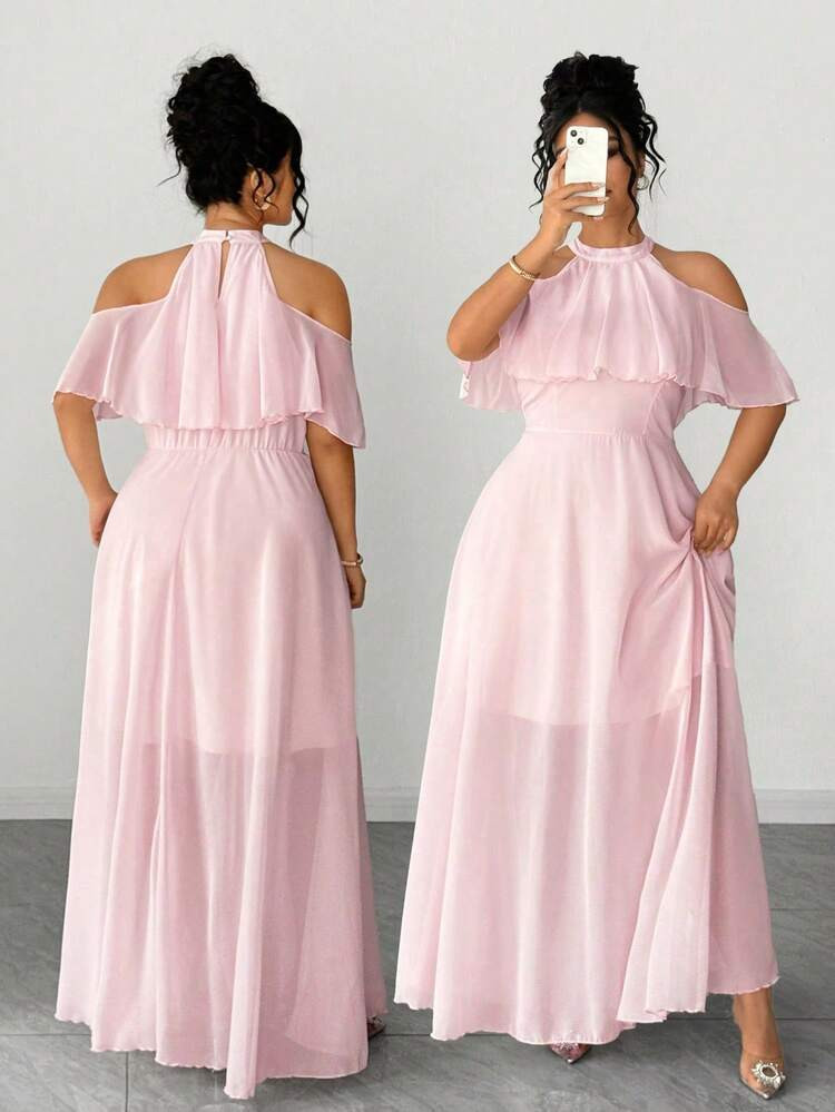 Elenzga Plus Size Off-Shoulder Ruffle Hem A-Line Chiffon Maxi Dress, Elegant Pink Party Dress Chiffon Dresses For Women Elegant Pink Dress Pink Chiffon Dress Long Pink Dress Cold Shoulder Dress Elegant Pink Dresses Pink Chiffon Dresses Long Pink Dresses Cold Shoulder Dresses Pink Dresses For Women Off Shoulder Formal Dress Pink Long Dresses Pastel Long Dress Pink Formal Dresses For Women Elegant Pink Bridesmaid Dress Occasion Dresses For Women Bridesmaid Gown For Wedding Online Bridesmaid Dress Stores O | SHEIN