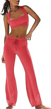 Panadila Women 2 Piece Yoga Sets Pilates Outfit Halter Sports Bra Fold Over Flare Leggings Matchi... | Amazon (US)