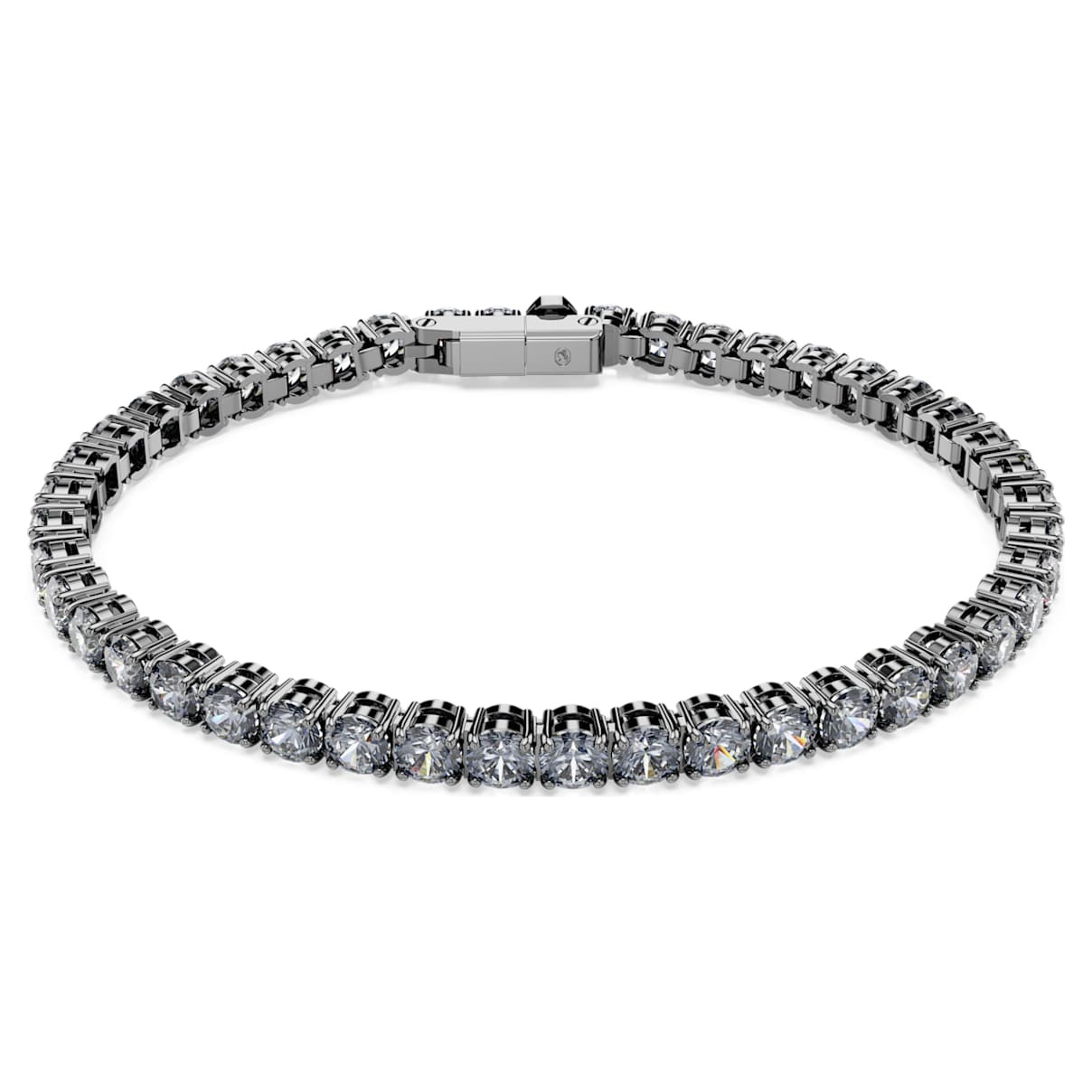 Matrix Tennis bracelet, Round cut, Gray, Ruthenium plated | SWAROVSKI