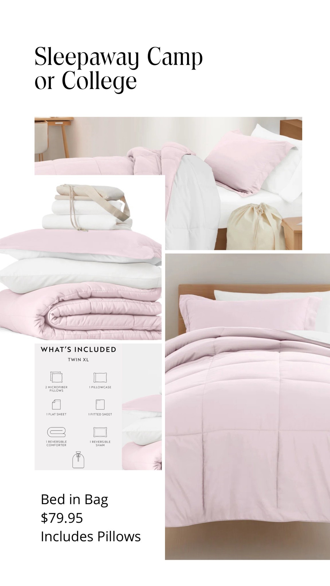 Bed in a bag. Boarding school, college, or sleepaway camp bedding essentials. Pillows included. On sale. Just a few color left. 

#LTKFindsUnder100 #LTKSaleAlert #LTKKids
