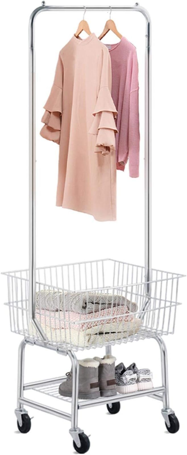 Yaheetech Rolling Laundry Hamper Basket Cart with Double Wire Storage Pole Rack and Wheels, Comme... | Amazon (US)