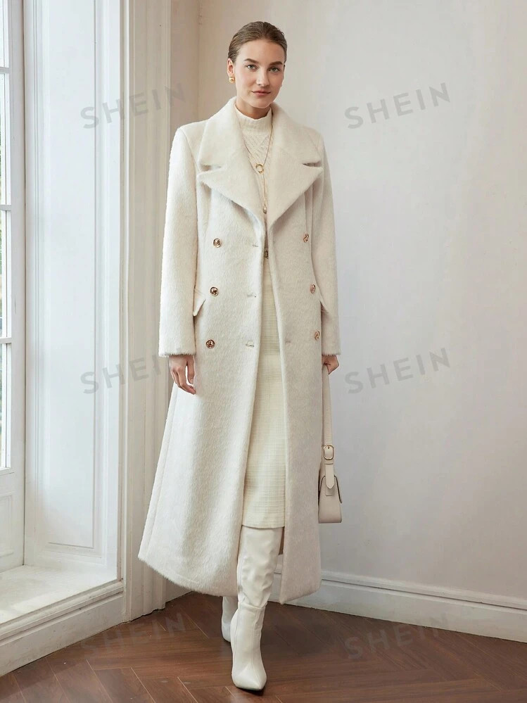 MOTF PREMIUM WOOL SOLID LAPEL COLLAR PEA OVERCOAT | SHEIN