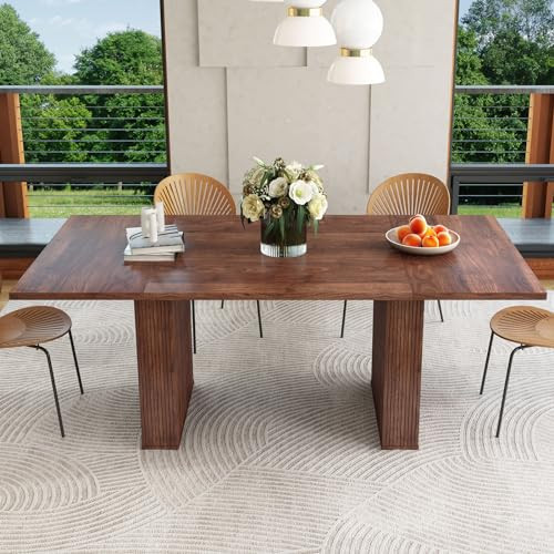 weselon 78 Inch Dining Table for 6 8 10, Modern Farmhouse Rectangular Kitchen Table, Long Dining Room Tables with Wood Strip Base for Kitchen Living Room (Walnut) | Amazon (US)
