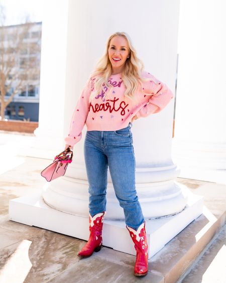 Queen of Hearts sweater size small. Red X & O Miron Crosby Valentine’s Day boots. Valentine’s Day sweater. Vday look. Vday inspo. Queen of Sparkles 

#LTKshoecrush #LTKSeasonal #LTKstyletip