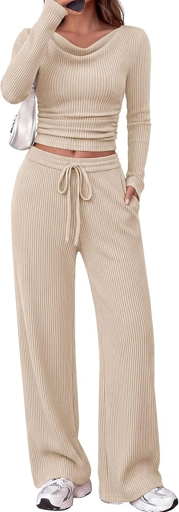 PRETTYGARDEN Matching Sets Women Clothing Fall Ribbed 2 Piece Lounge Set | Amazon (US)