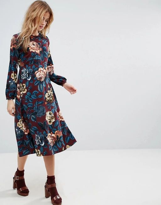 ASOS Midi Dress in Large Scale Floral Print | ASOS US